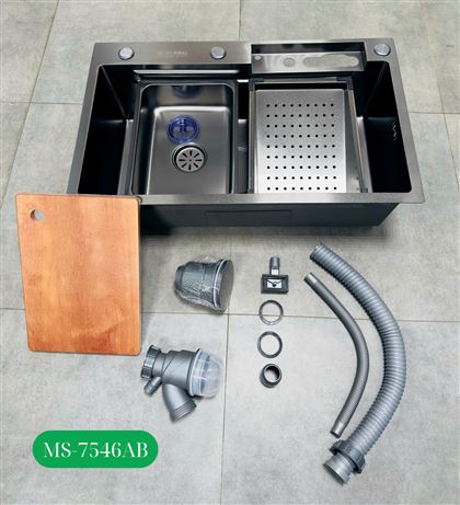 MS-7546AB Combo Chậu rửa nhà bếp 1 hố phủ Nano kháng khuẩn, vòi hiển thị nhiệt độ nước.