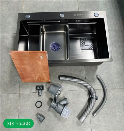 Chậu rửa nhà bếp 1 hố, phủ Nano kháng khuẩn, lỗ thoát vuông: MS-7546B