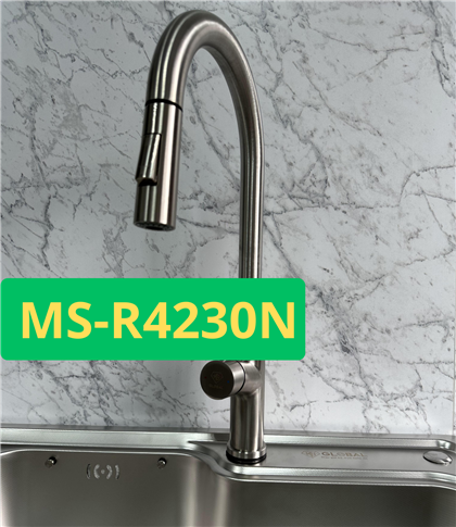MS-R4230N Vòi nước dây rút cao cấp SUS304 mạ Nano 2 đường nóng lạnh, vòi xoay 360 độ khóa chếch: 