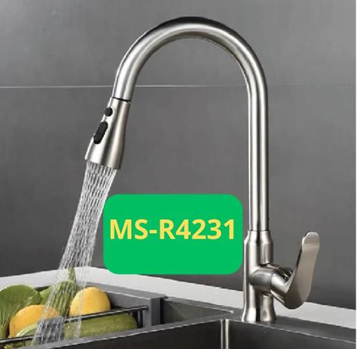  MS-R4231 Vòi nước dây rút cao cấp SUS304 mạ Nano 2 đường nóng lạnh, vòi xoay 360 độ, khóa dạng côn