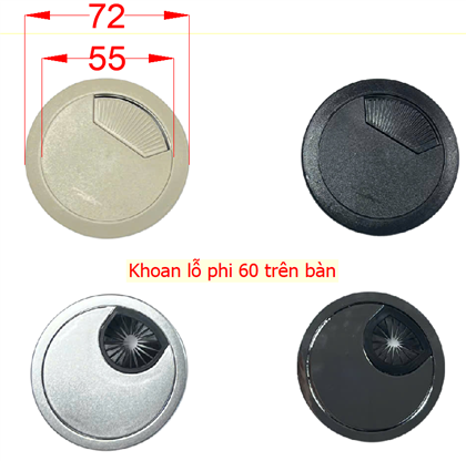 Nắp luồn dây điện mặt bàn bằng nhựa D60mm.