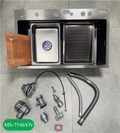 MS-7546VN Combo Chậu rửa nhà bếp 1 hố phủ Nano kháng khuẩn, vòi hiển thị nhiệt độ nước.