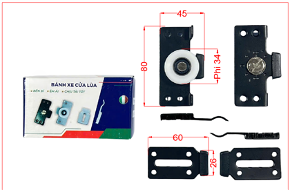 Bánh xe cửa lùa tăng chỉnh (BX-01TC-TOP) và không tăng chỉnh (BX-01-TOP).